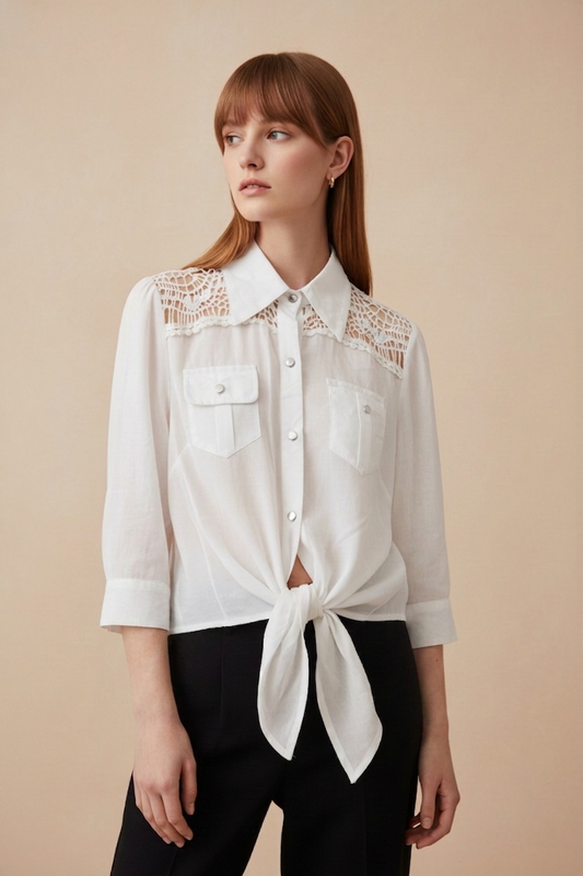 062 Boho White Crochet Lace Blouse