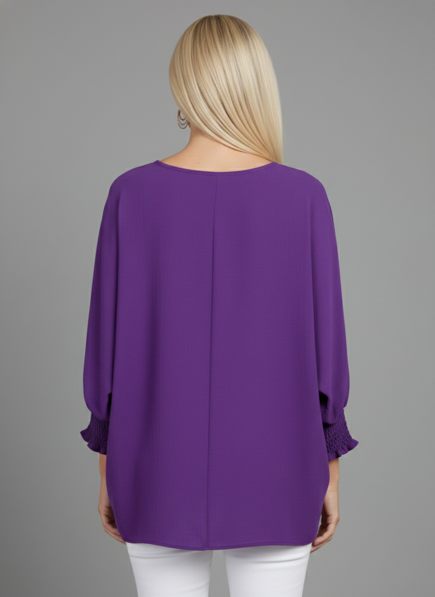 5547 Royal Purple Smocked Sleeve Blouse