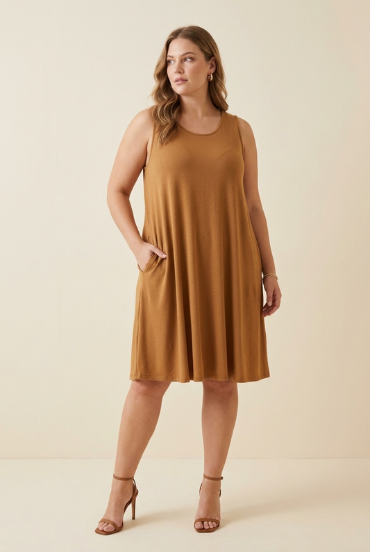 9494 Camel Brown Dream Dress with side pocket Plus
