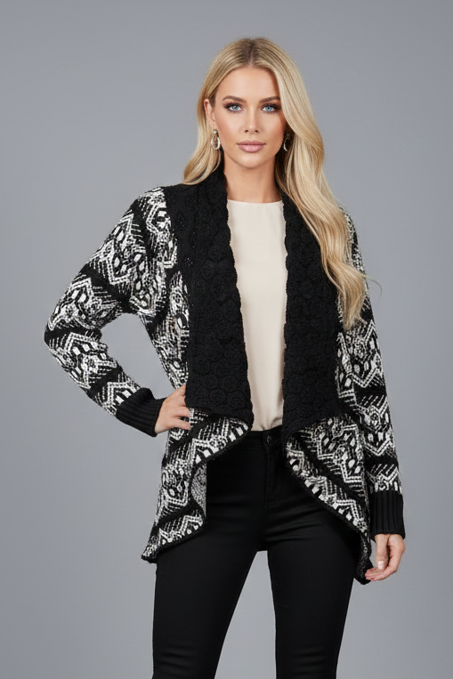961 Black & Cream Flowing Knit Cardigan