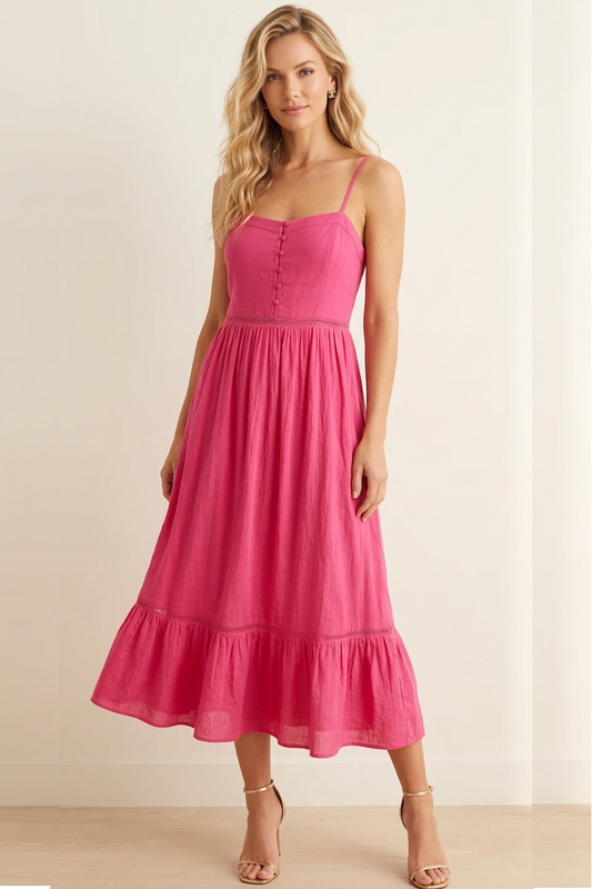4825 Raspberry Glow Button-Front Lined Midi Dress