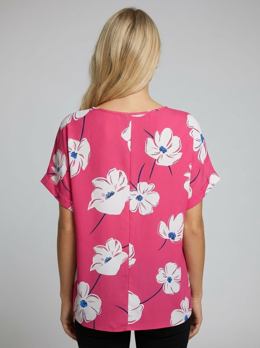 3758 Magenta Floral V-Neck Blouse