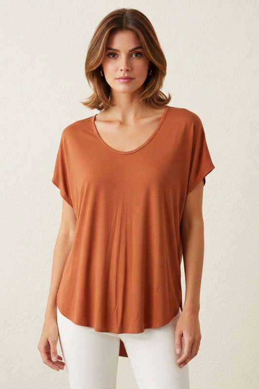 16005 Sunset Rust Hi-Low Blouse with Zipper Back