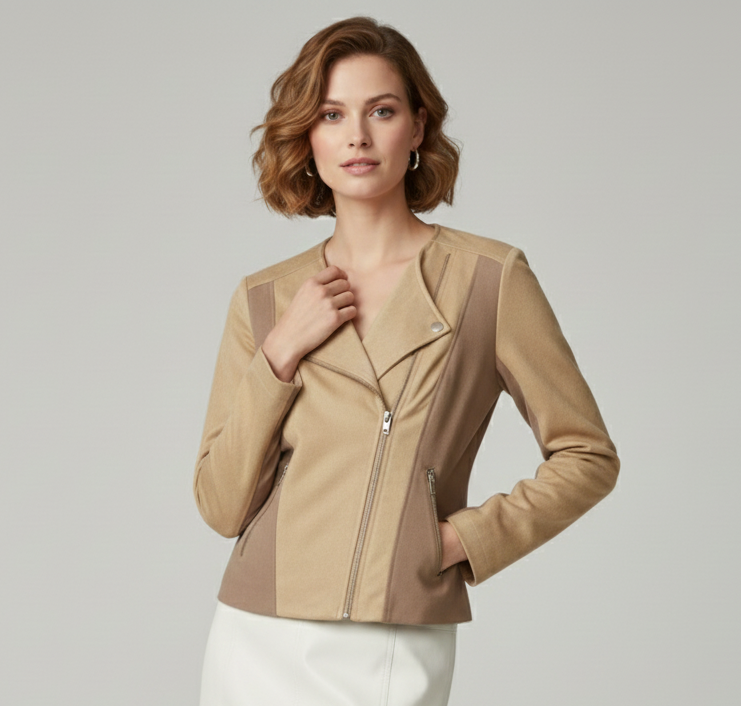 7888 Camel & Taupe Notch Lapel Statement Jacket