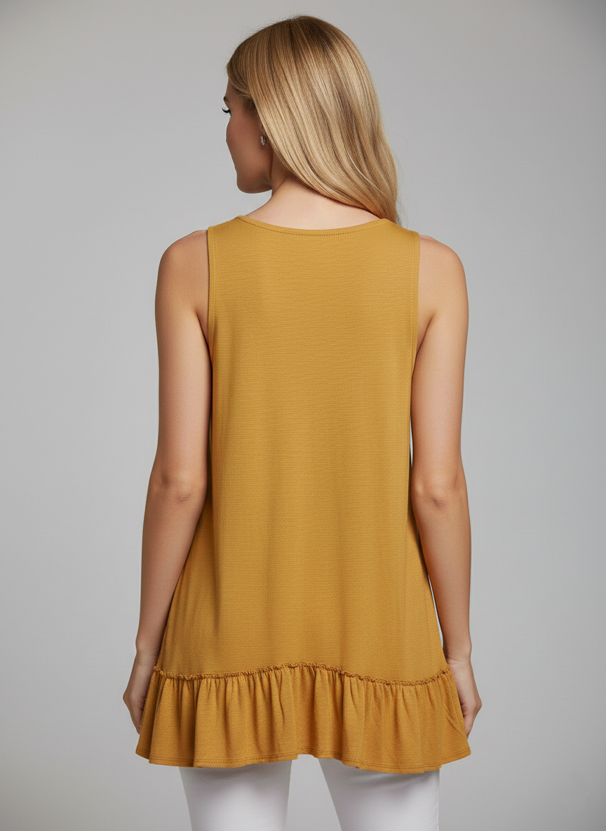 319 Sun-Kissed Mustard Ruffle-Hem Sleeveless Top