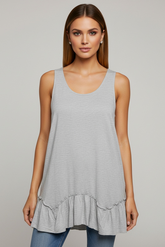 319 Gray Ruffle-Hem Sleeveless Top