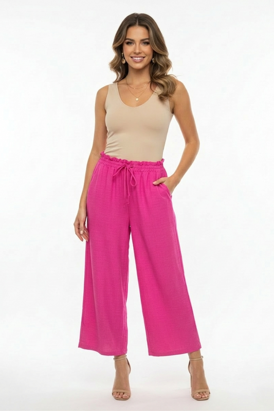 1013 Bold Fuchsia Crop Drawstring Pants with side pocket