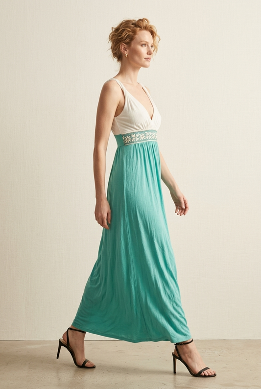 4209 Ocean Breeze Embroidered Maxi Dress
