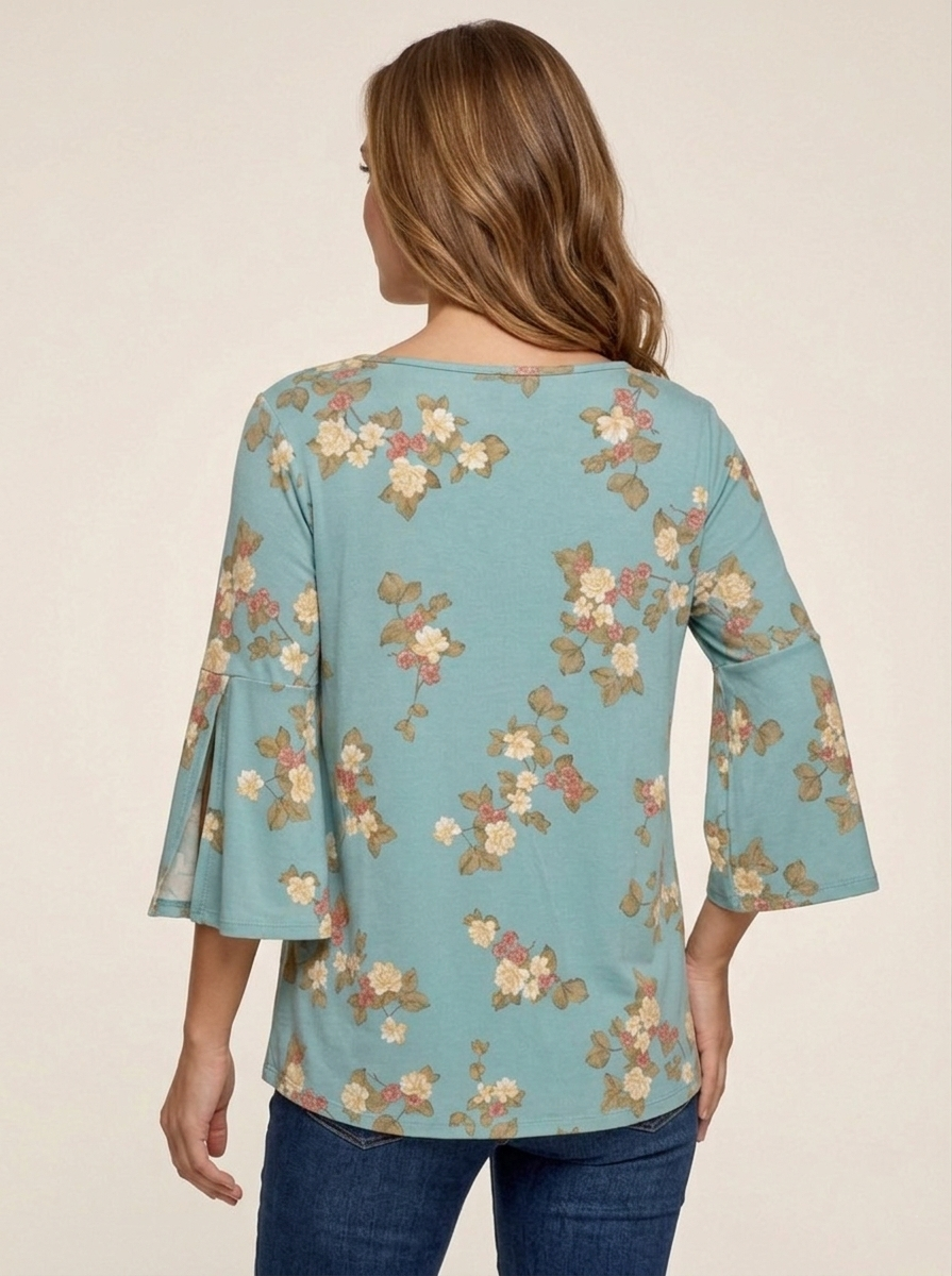 1786 Seafoam Bloom Crisscross Floral Blouse