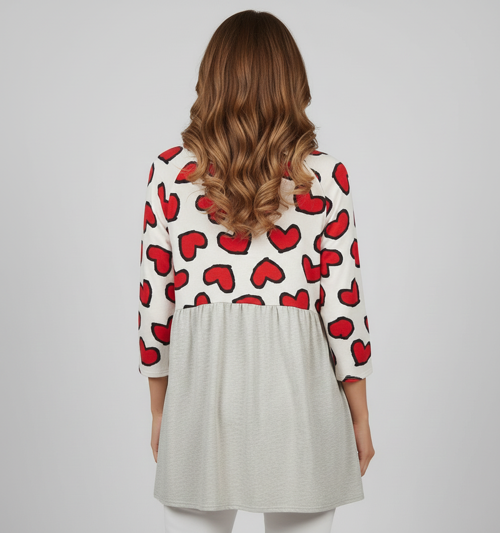 B55767 Graphic Heart Babydoll Top