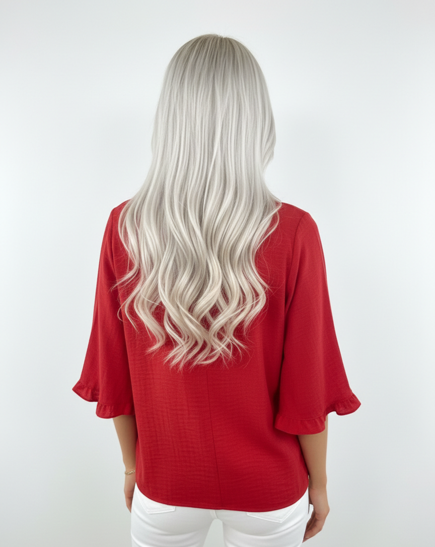 5695CC Red Ruffle-Cuff Blouse