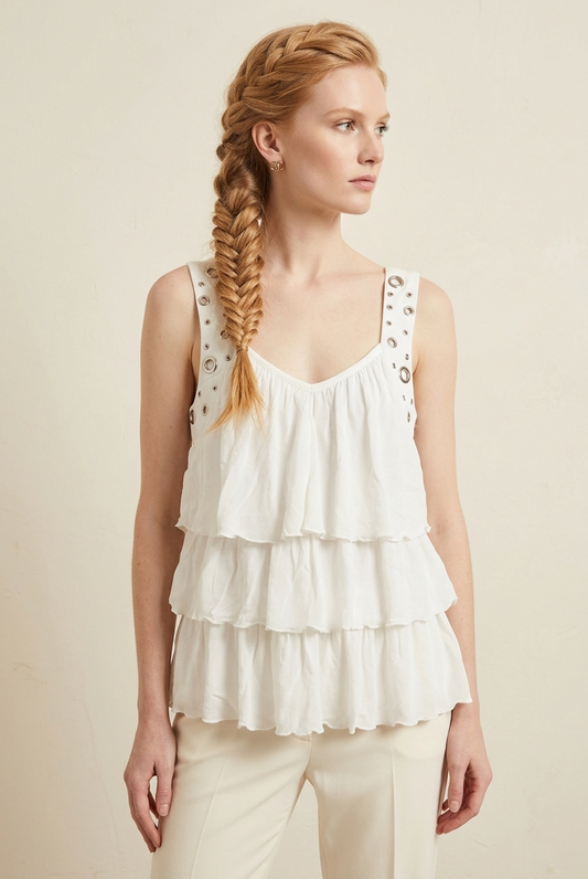1597 Dreamy White Layered Top