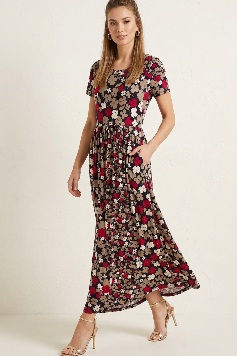 3773 Midnight Floral Charm Maxi Dress with pocket