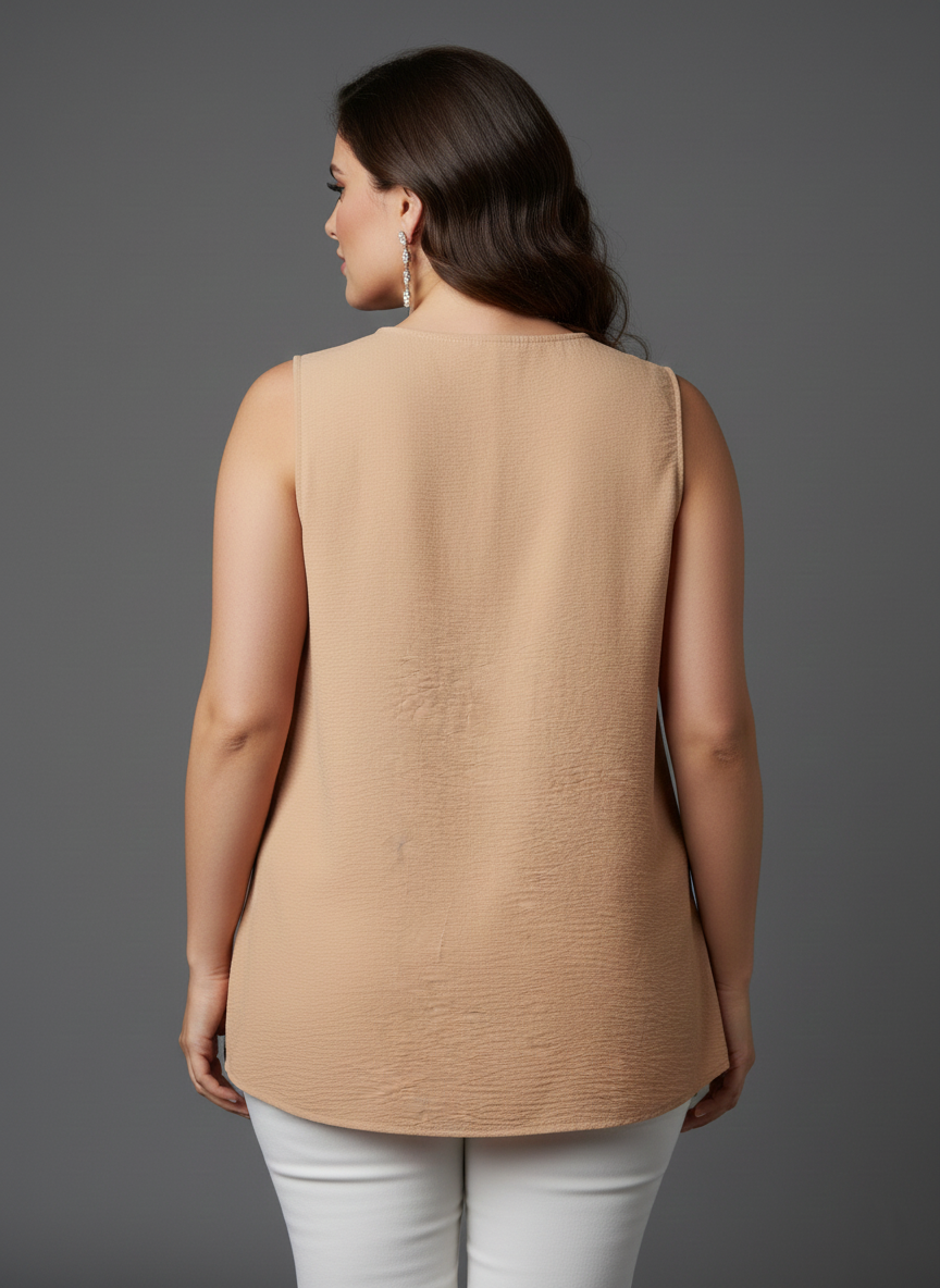 5513 Sand V-Neck Blouse Plus