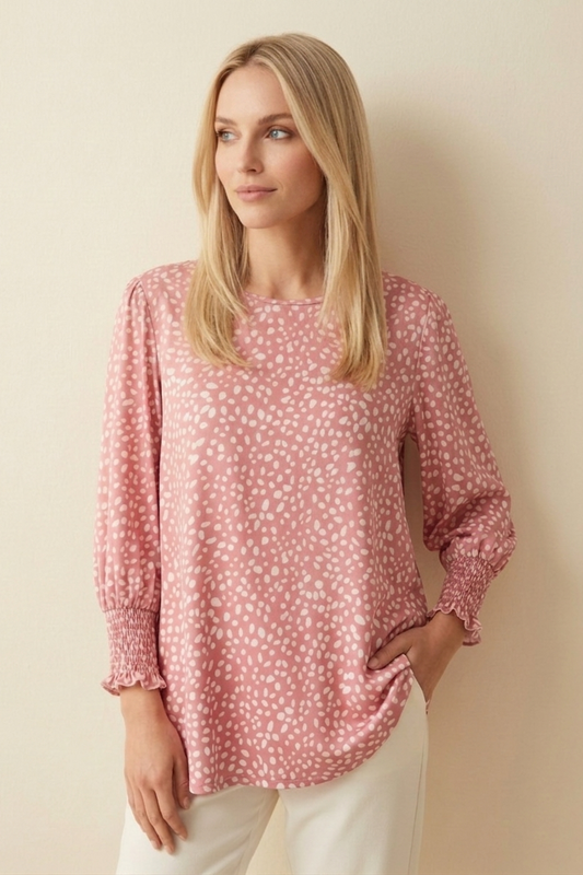 0003 Dusty Rose Polka Dot Blouse
