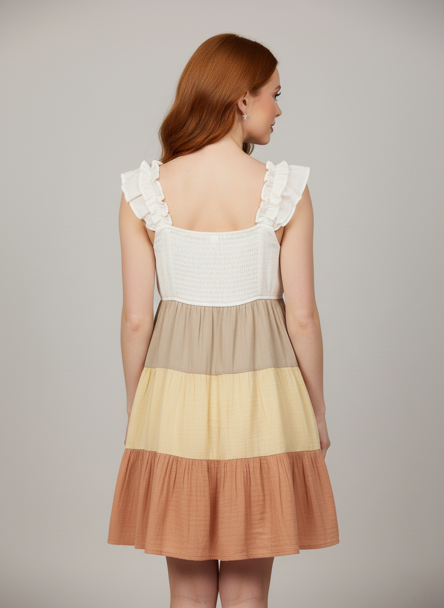 1952 Terracotta Sunset Tiered Dress