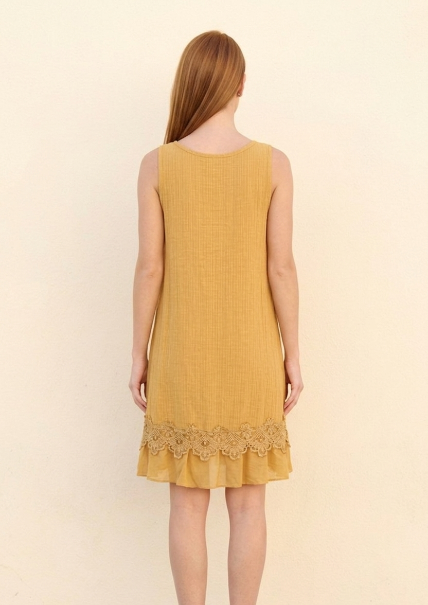 85000 Sunstone Sleeveless Dress with Lace Hem