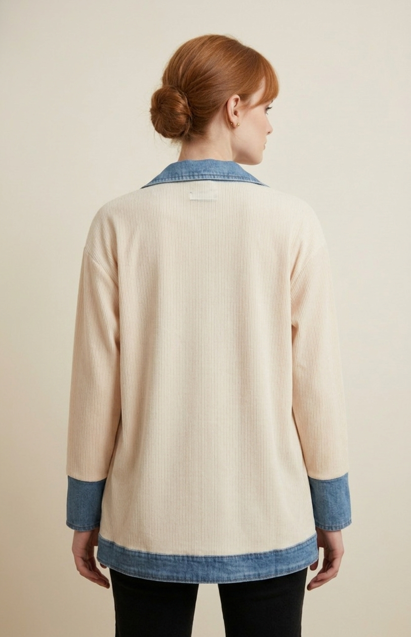6416 Apricot Ribbed Denim Trim Jacket