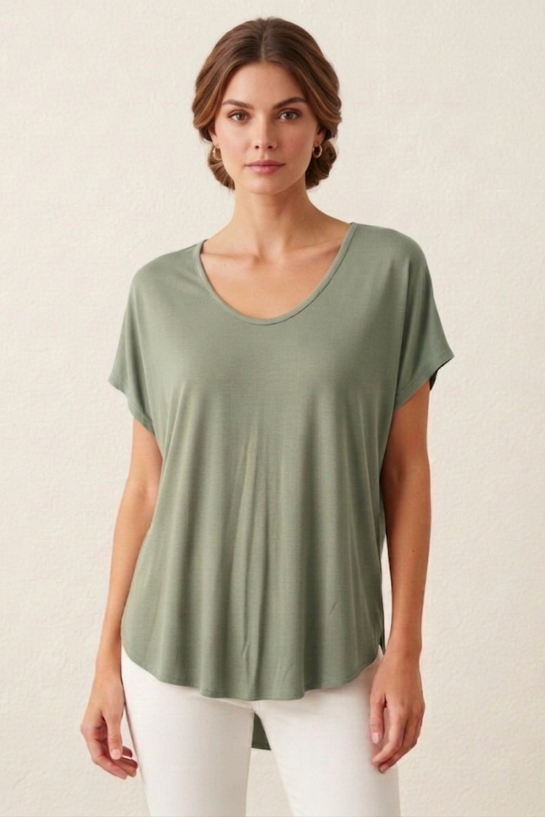 16005 Light Sage Hi-Low Blouse with Zipper Back