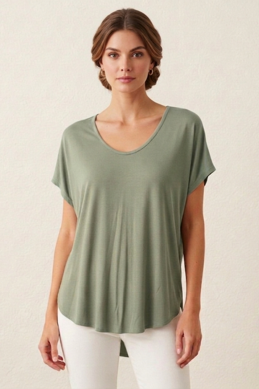 16005 Light Sage Hi-Low Blouse with Zipper Back
