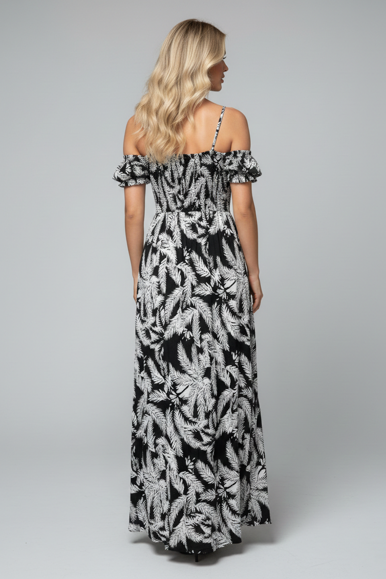 3610 Tropical Smocked Maxi Dress