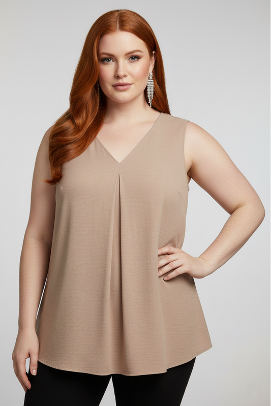 5513 Taupe V-Neck Blouse Plus