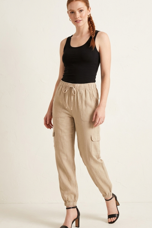 6810-6 Beige Tencel Cargo Pants
