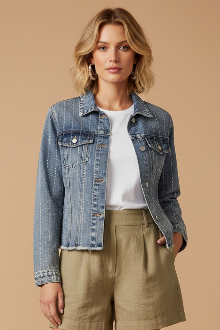 4768 Vintage Blue Wash Embellished Denim Jacket