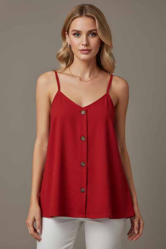 4129 Rust Red Sleeveless V-Neck Top