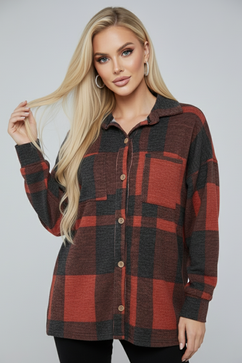 2866 Red & Charcoal Plaid Shacket