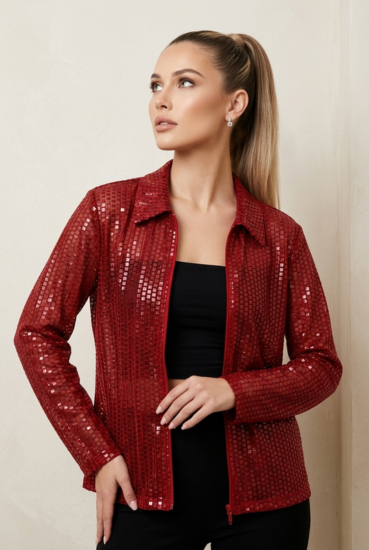 2496 Ruby Shimmer Zip Jacket