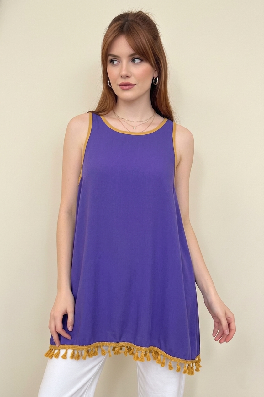 1145 Royal Purple Tassel Hem Tank