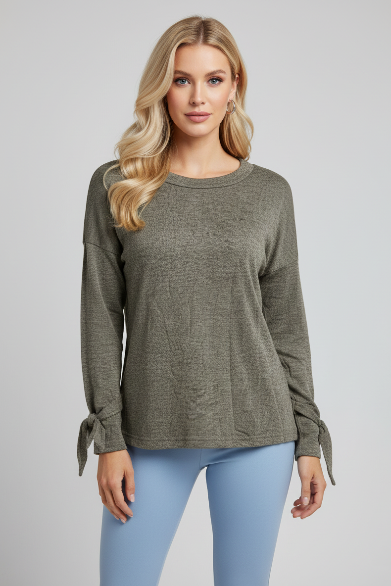 1123 Cozy Chic Gray Tie-Cuff Top