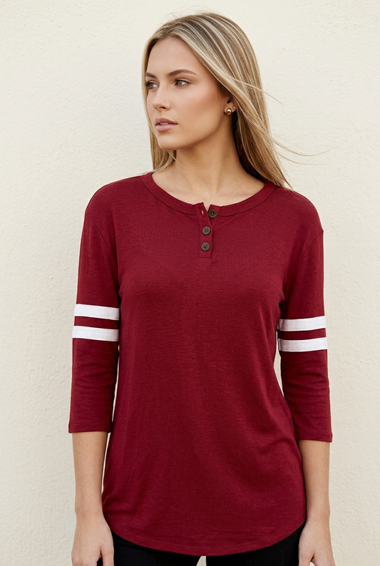 4080 Game Day Crimson & White Striped Sleeve Top
