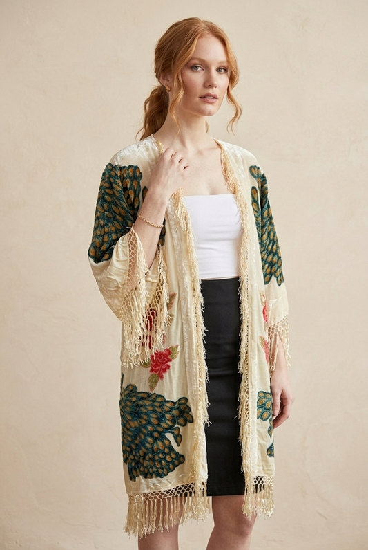 5431 Peacock Paradise Fringe Kimono
