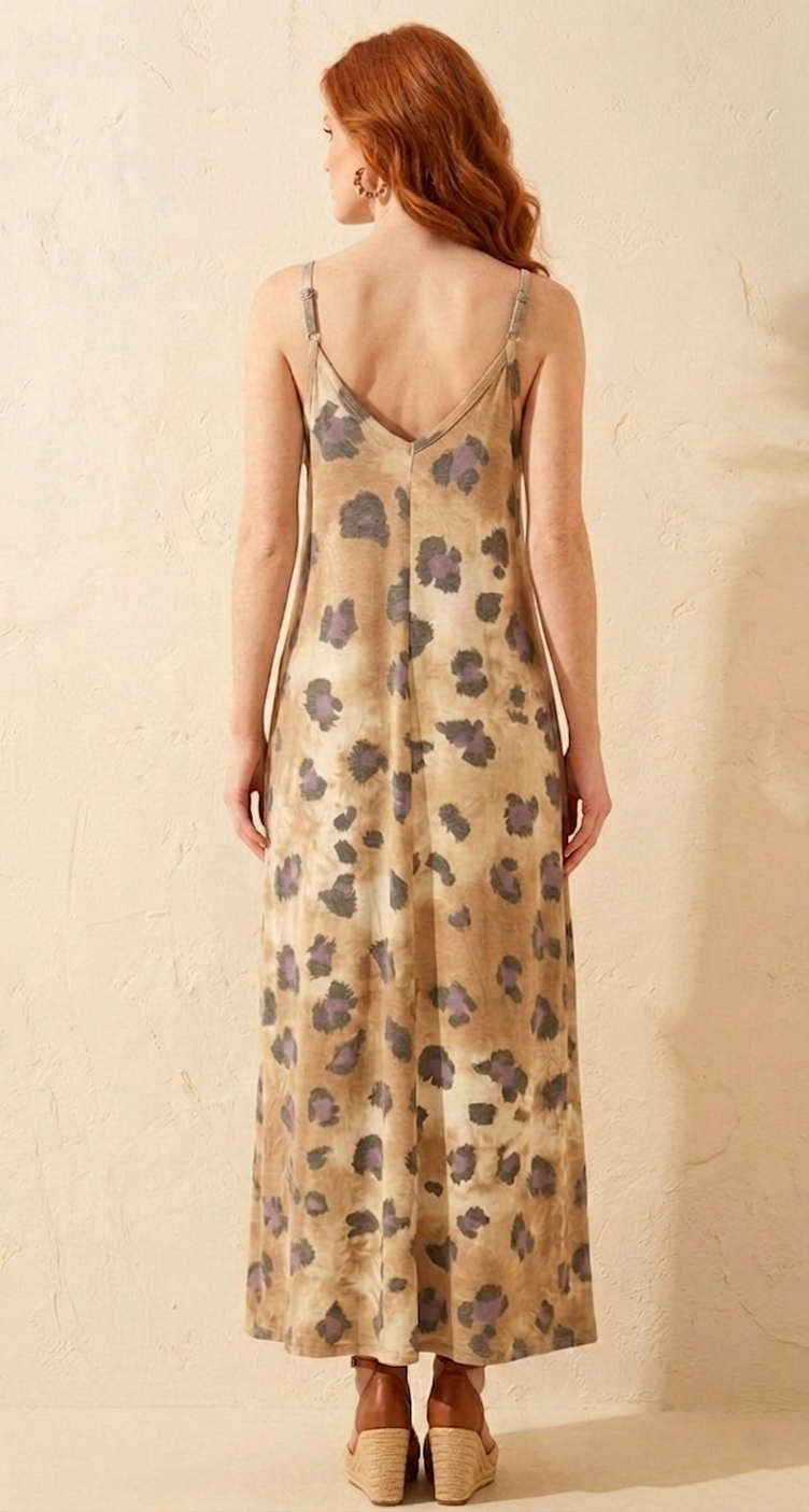 8434 Brown Leopard Maxi Dress with pockets