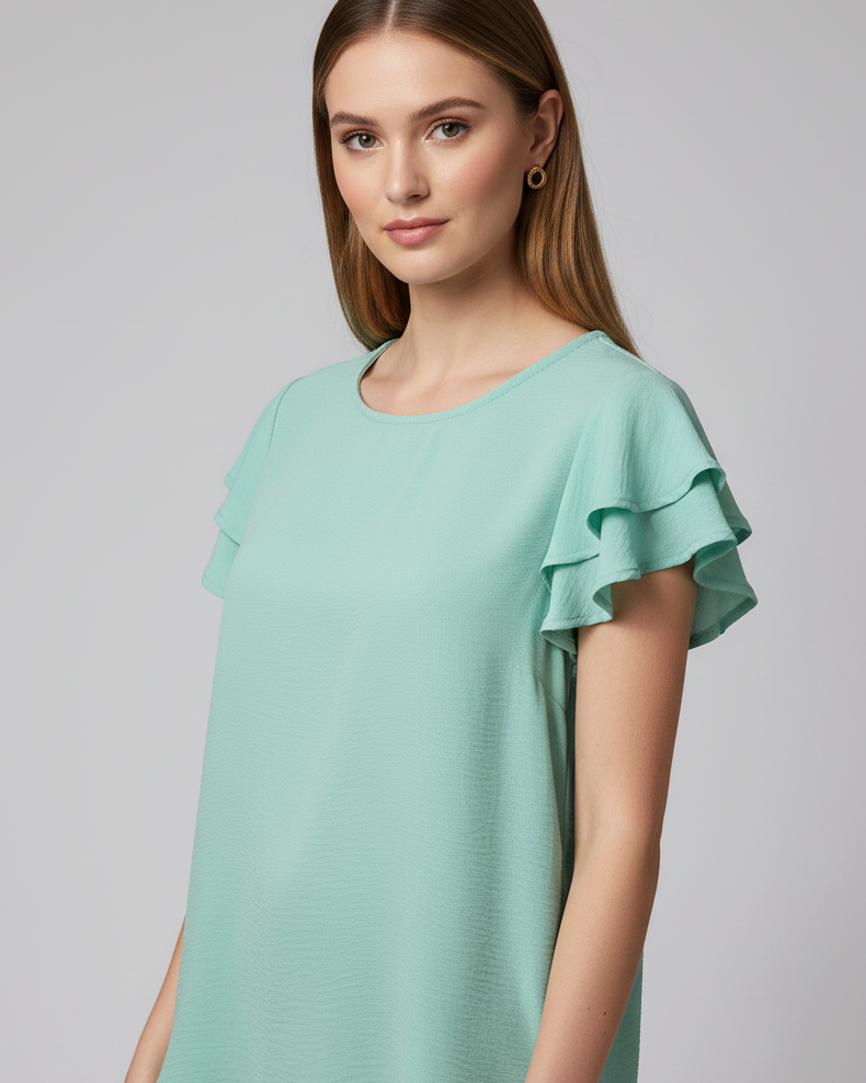 5812 Mint Green Ruffle-Sleeve Button-Back Blouse