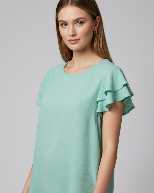 5812 Mint Green Ruffle-Sleeve Button-Back Blouse