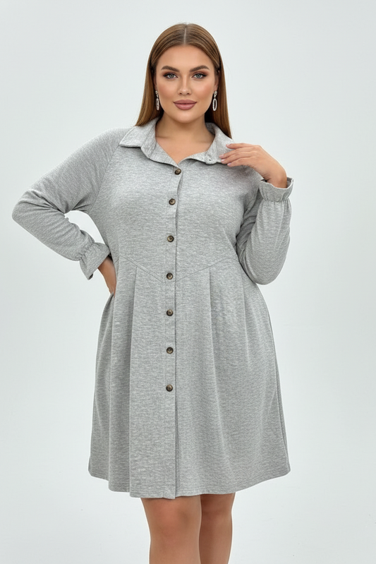 1685 Chic Grey Shirtdress Plus