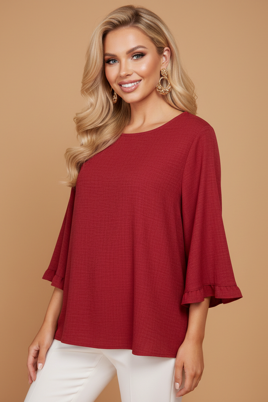 5695CC Crimson Rose Ruffle-Cuff Blouse