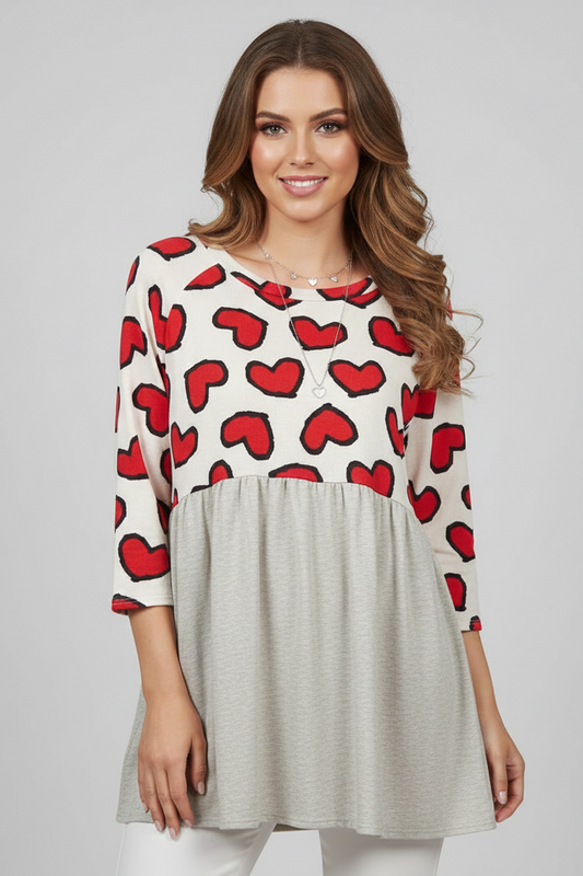 B55767 Graphic Heart Babydoll Top