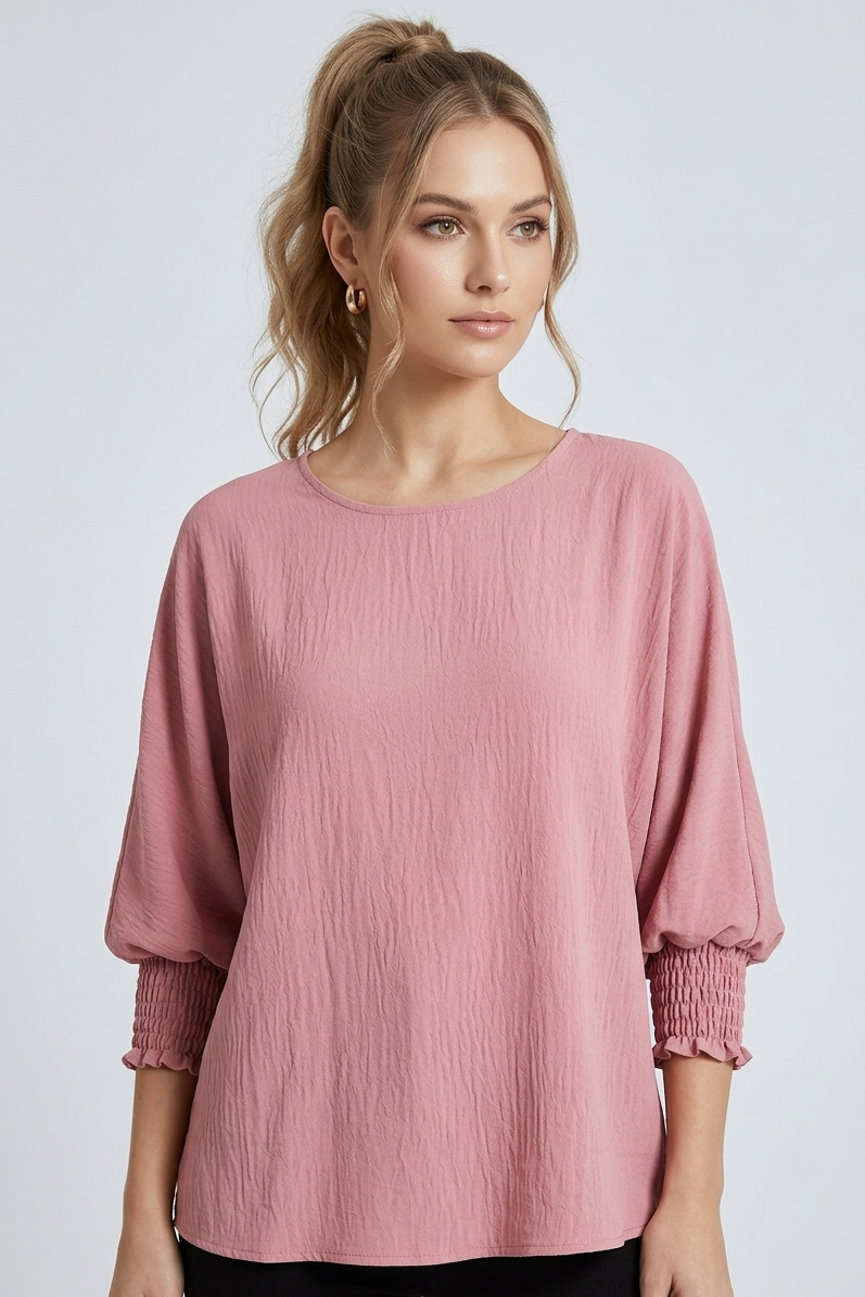 5547 Dusty Rose Smocked Sleeve Blouse
