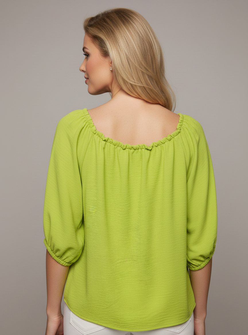 5656 Citrus Green with Flowers Appliqué Blouse