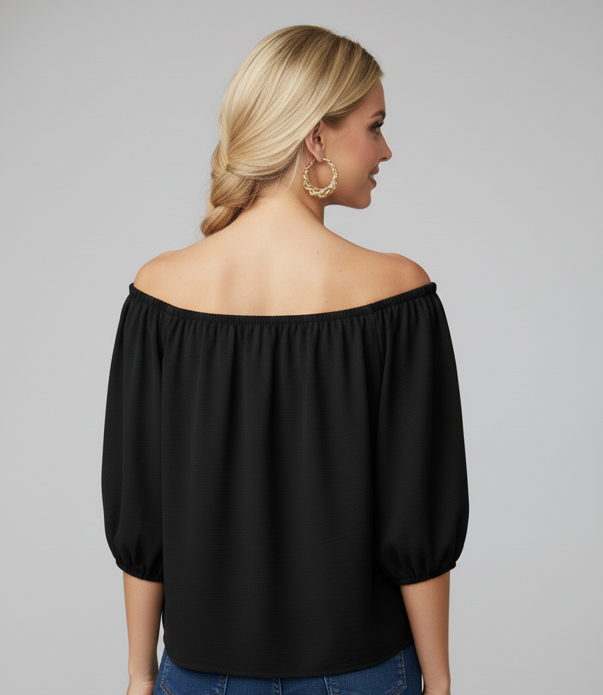 5656 Onyx Raven with Flowers Appliqué Blouse