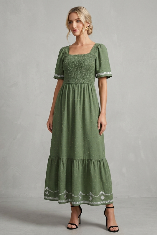 2067 Olive Garden Smocked Maxi Dress