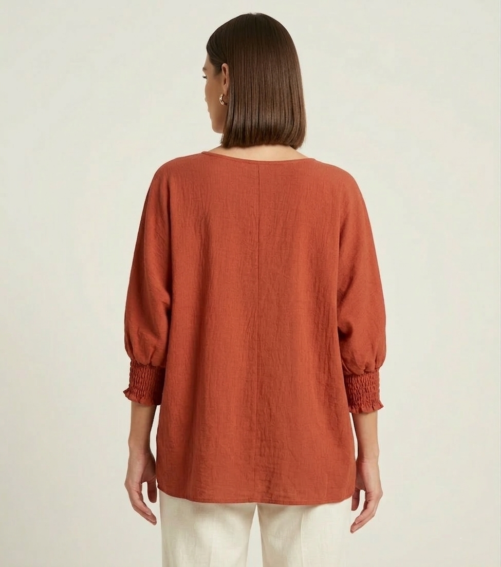 5547 Rust Smocked Sleeve Blouse