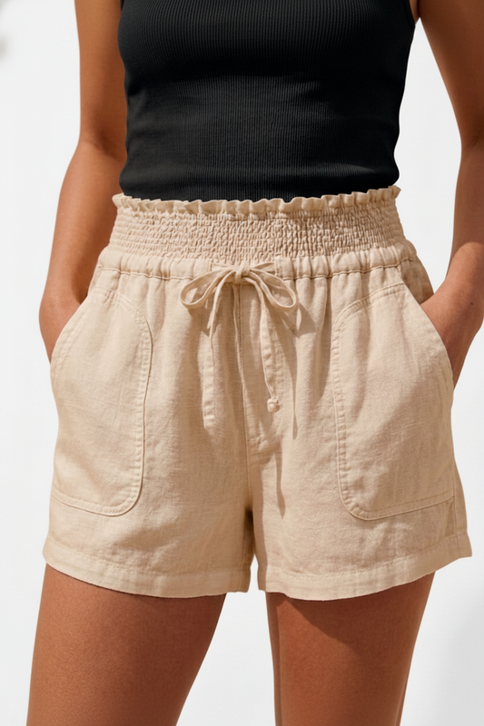 6775 Beige Drawstring Shorts