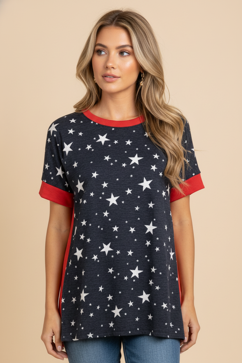 3945 Red White & Starry Top