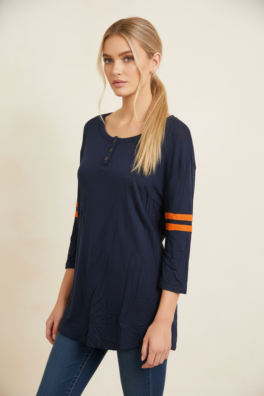 4080 Navy & Orange Team Spirit Top