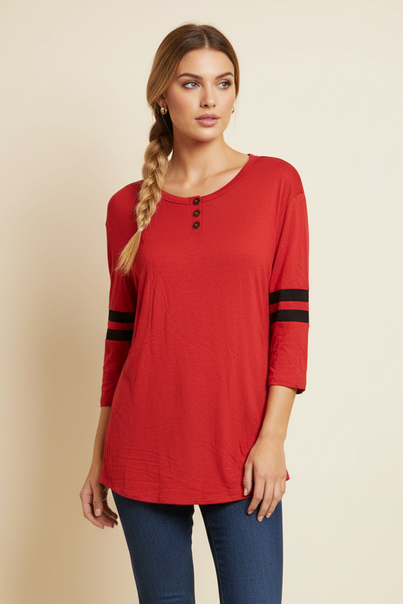 4080 Sporty Red & Black Striped Sleeve